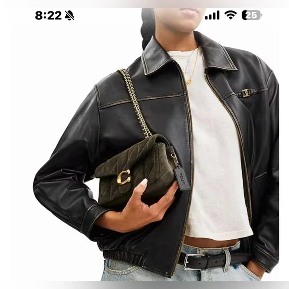 Coach Quilted Shoulder Bag in Dark Green with Gold Chain - Picture 5 of 5